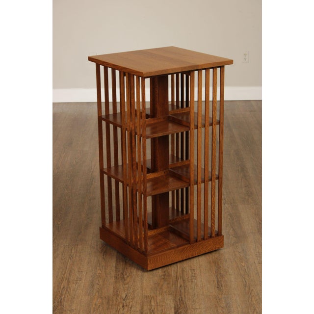 High Quality American Made Solid Oak Slatted Side Open Bookcase On Revolving Base