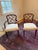 Beautiful Kindel Federal style upholstered dining chairs with arms. White brocade fabric upholstery. Chairs in excellent...