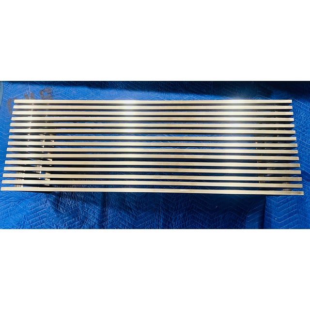 Architectural Stainless Steel Slat Bench With Custom Wool Cushion For Sale In Los Angeles - Image 6 of 10