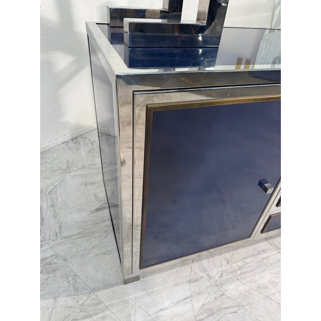 Italian Italian Chrome and Lacquered Credenza With Geometric Bookshelf, 1970s For Sale - Image 3 of 11