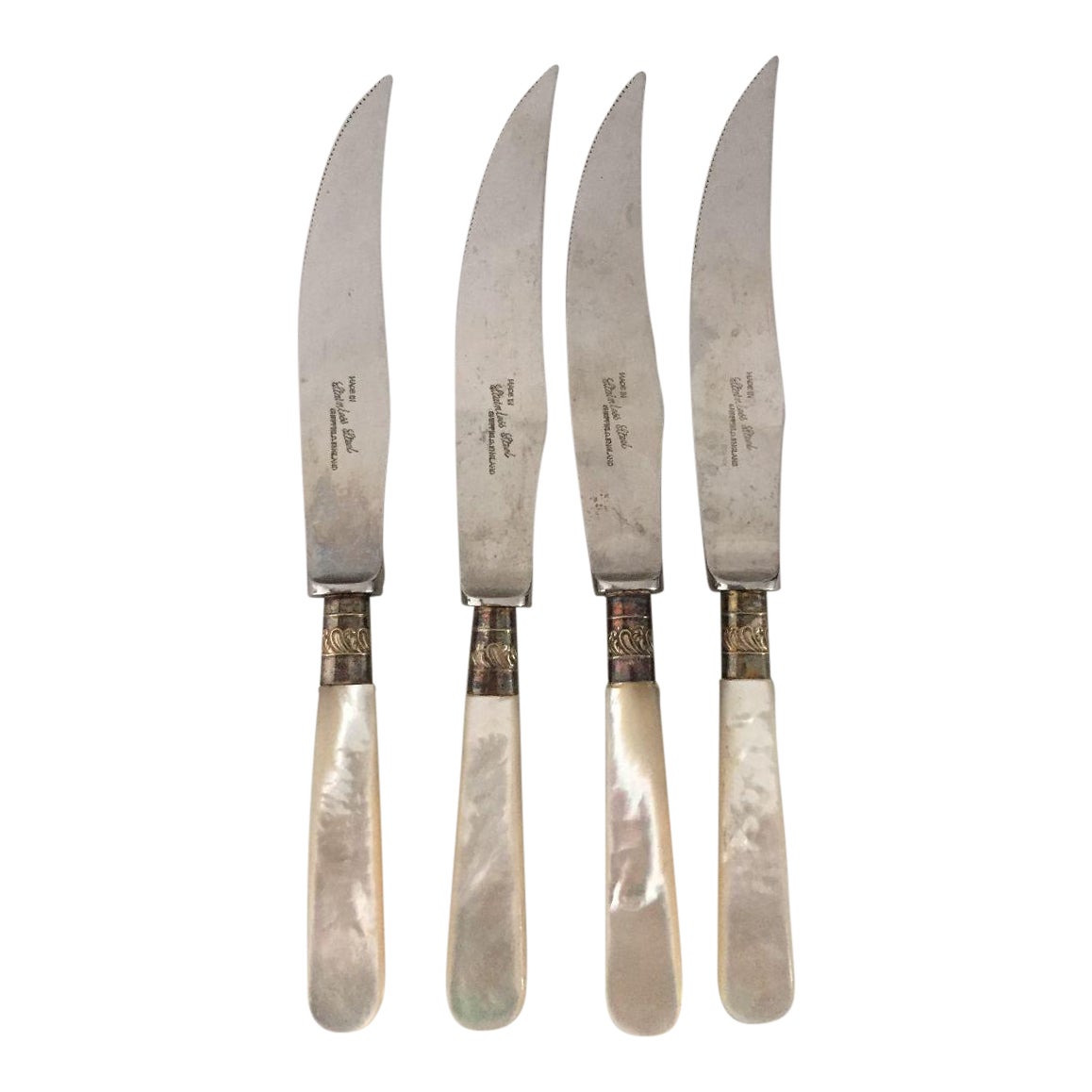 Vintage Sheffield Silver Mother Of Pearl Handle Steak Knives