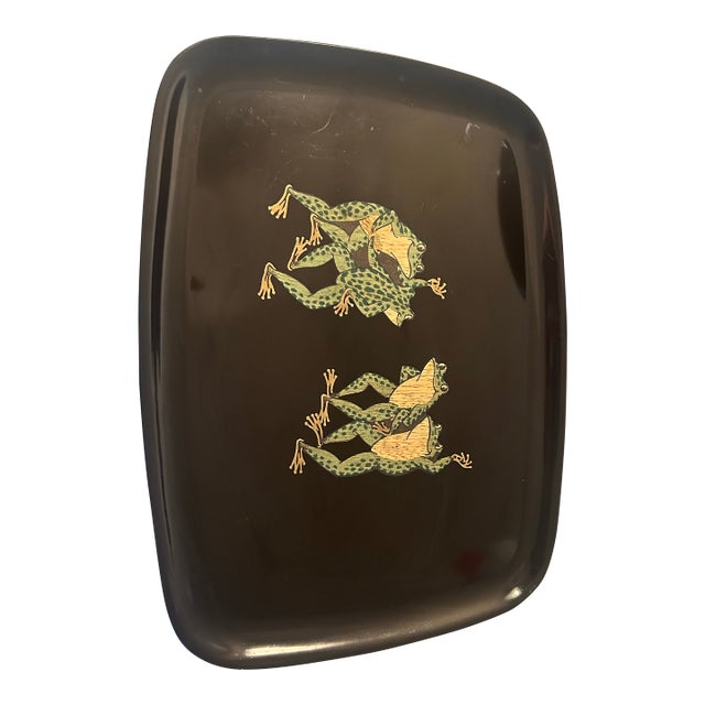 Mid Century Modern Couroc Dancing Frogs Tray in Phenolic - Rare Tray! For Sale