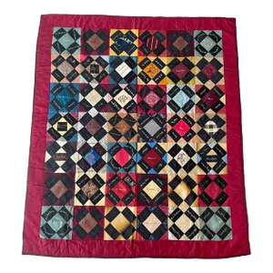 Antique Patchwork Embroidered Sampler Quilt, Mid 19th Century