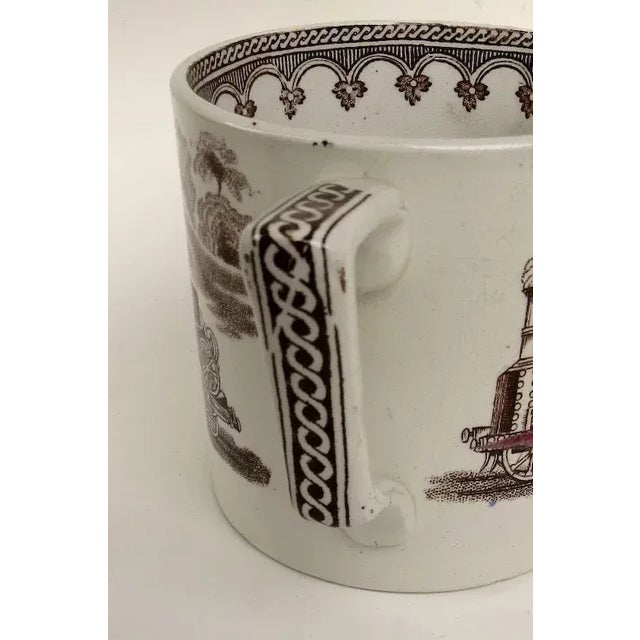 Mid 19th Century English Transfer Ware Large Mug Steam Engine Train Carriage Church Coat For Sale - Image 5 of 6