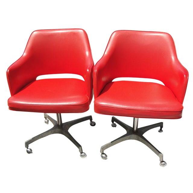 Vintage Brody Orange Swivel Chairs - A Pair | Chairish