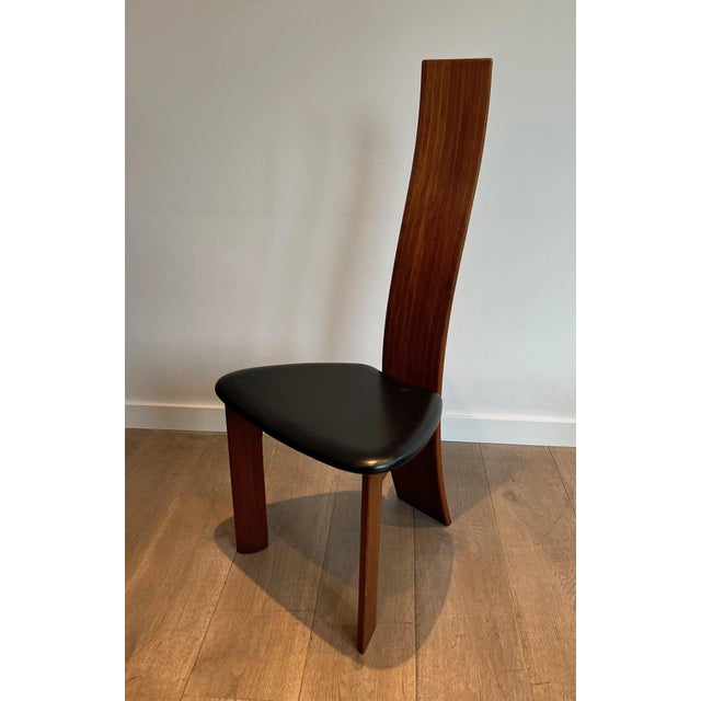 Circa 1970 Scandinavian Chairs in Exotic Wood and Black Leather- a Pair For Sale - Image 9 of 12