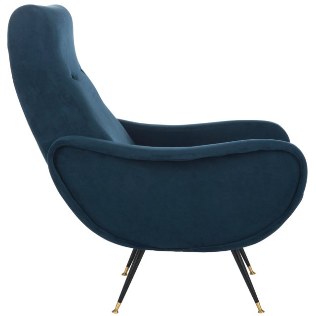 Velvet Retro Mid Century Accent Chair in Navy For Sale - Image 4 of 10