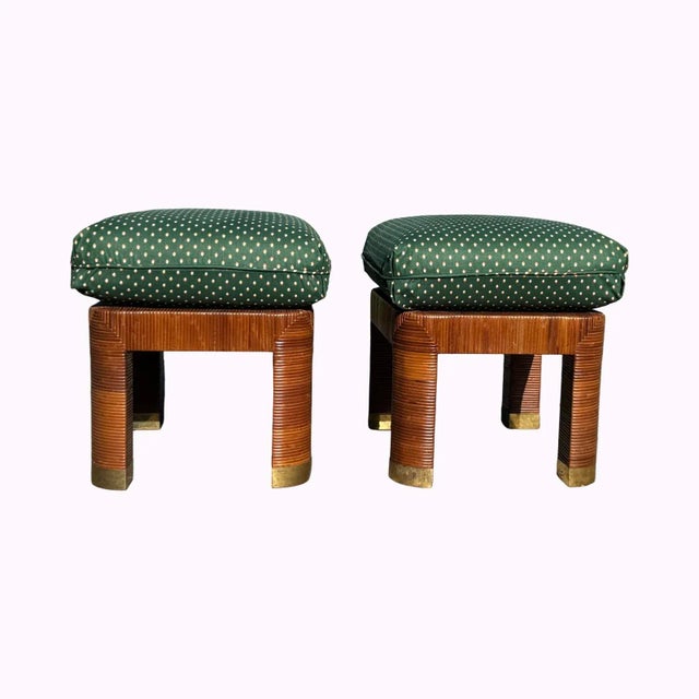 Meticulous hand crafted cane ottoman with attention to detail by a master fabricator of Bielecky Brothers of New York For...