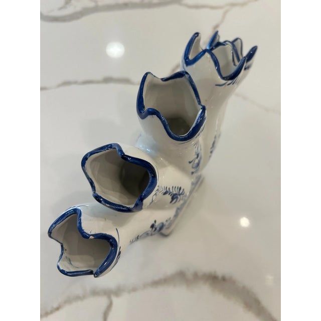 Mid-Century Modern Vintage RCCL Jay Willfred Portugal Hand-Painted Finger Blue White Vase For Sale - Image 3 of 5