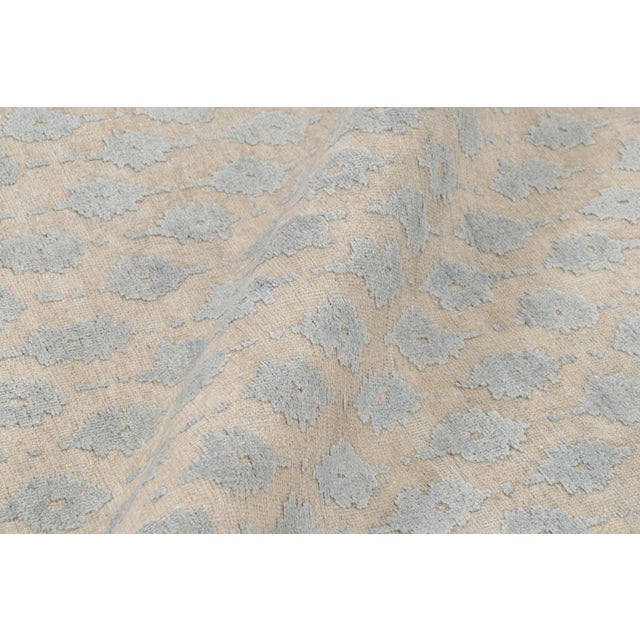 Contemporary Rug & Kilim’s Modern Block Print Rug in White with Blue Floral Patterns - 9x12 For Sale - Image 3 of 7