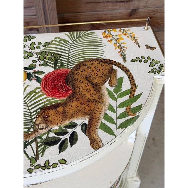 Vintage Hollywood Regency Tropical Decoupage Demi Lune Cabinet For Sale - Image 4 of 12