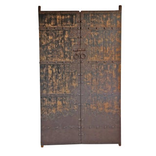 Vintage Chinese Wood & Iron Door For Sale