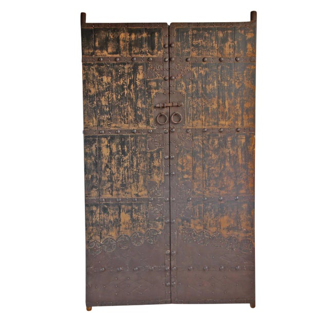 Vintage Chinese Wood & Iron Door For Sale
