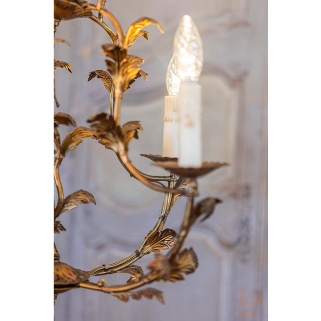 Mid 20th Century French Gilt Metal Maison Charles Inspired Five-Light Chandelier with Foliage For Sale - Image 11 of 11