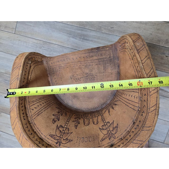 Vintage Mexican Child's Leather Equipal Barrel Chair With Pyrography Art For Sale - Image 9 of 10