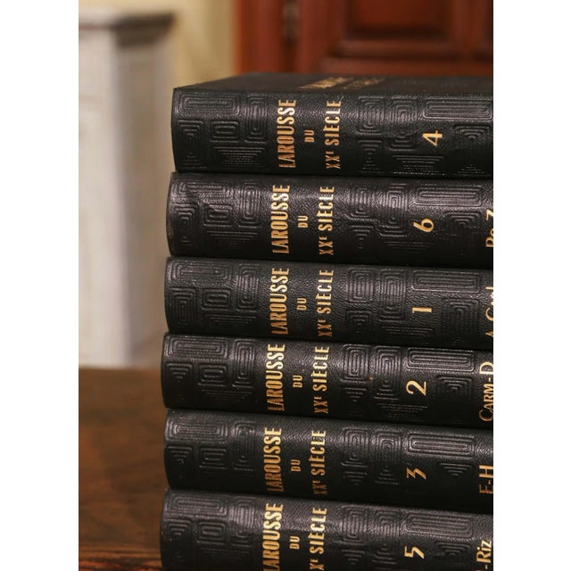 Set of Six French Art Deco Leather Bound Larousse Books 1929 For Sale In Dallas - Image 6 of 12