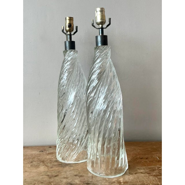 Mid-Century Modern Vintage Boho Twisted Blown Glass Lamps - A Pair For Sale - Image 3 of 7