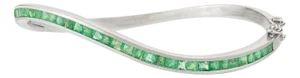 925 Silver Wave-Design 2.67Ct Natural Emerald Channel Set Sleek Bangle