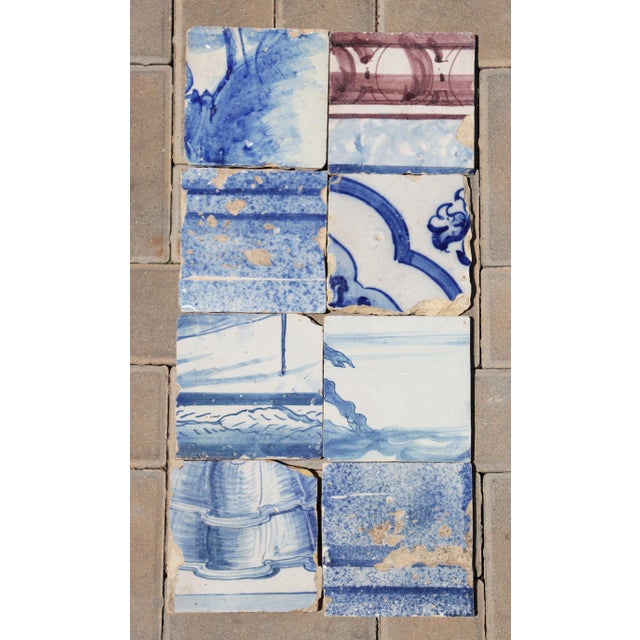 Antique 18th Century Portuguese Baroque Tiles with Decorative Borders & Landscape Elements, Set of 8 Circa: 18th Century....