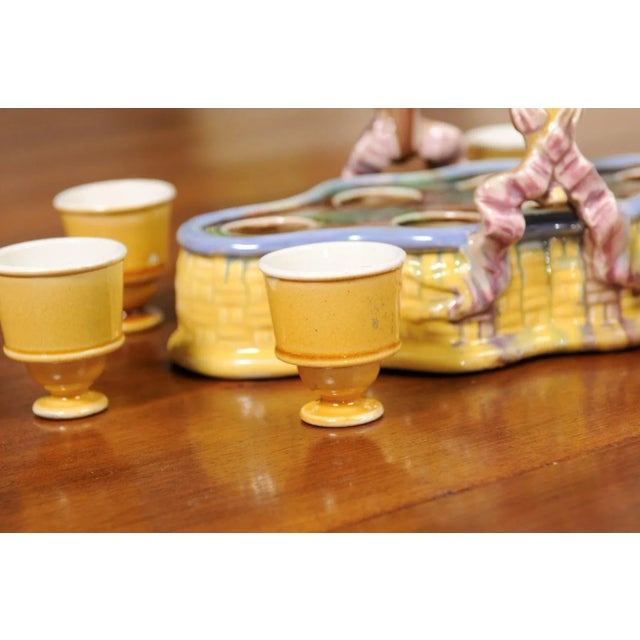 French 19th Century Majolica Porcelain Yellow Glazed Basket with Egg Cups Set- 7 Pieces For Sale - Image 9 of 13