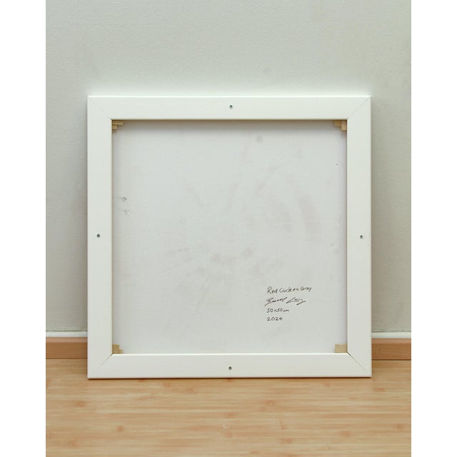 Blue and Red Circles on Gray, Set of 2, Contemporary Paintings on Canvas, Framed For Sale - Image 12 of 12