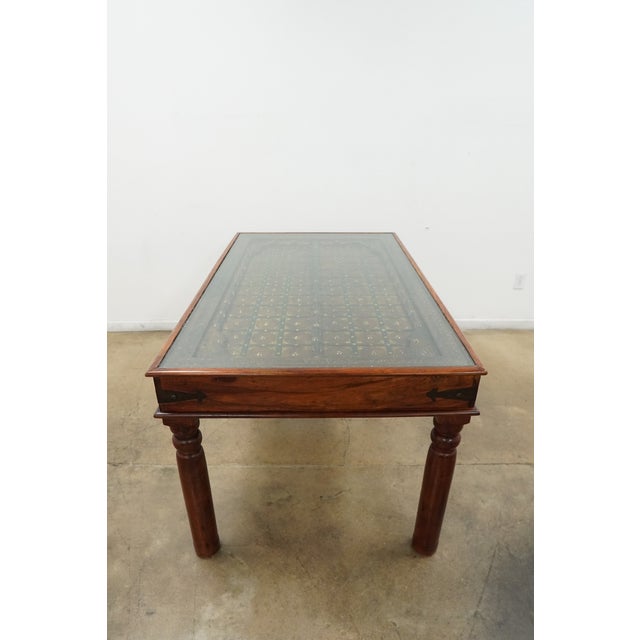 Vintage Rajasthani Style Carved Wood & Glass Dining Table For Sale - Image 14 of 14