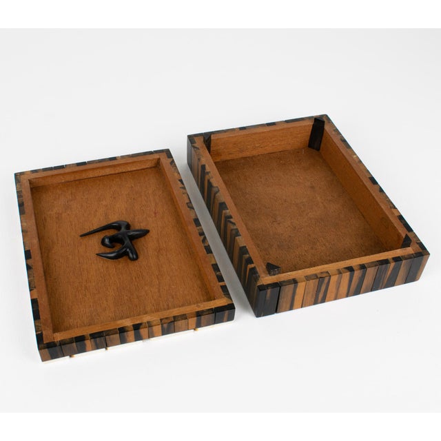 Wood French Art Deco Bone Marquetry and Macassar Wood Box For Sale - Image 7 of 11