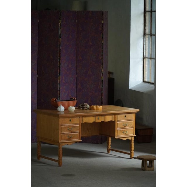 Mid-Century Modern Danish Freestanding Oak Writing Desk by Henning Kjærnulf, 1960 For Sale - Image 16 of 18