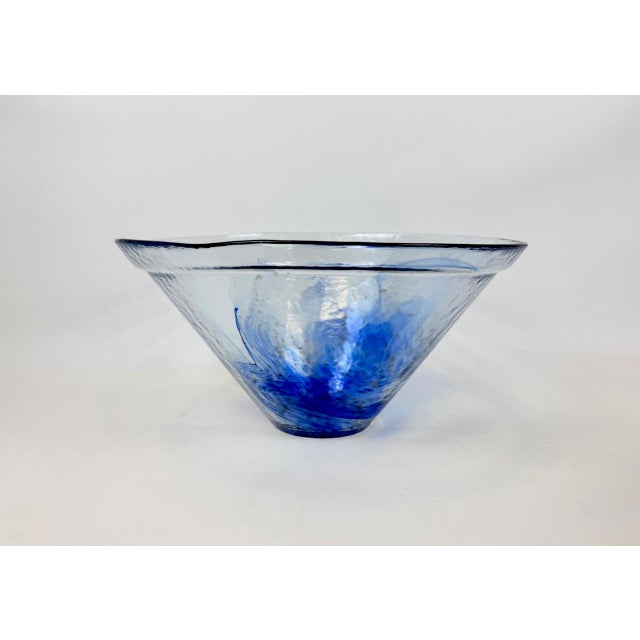 Large Vintage Conical Blue Glass Centerpiece Bowl, 1980s For Sale - Image 15 of 15