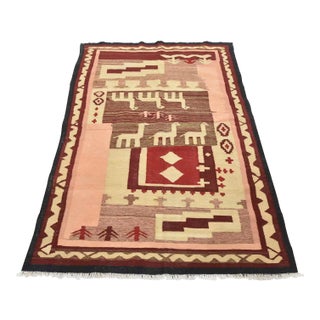 Tribal Kilim 4’10” X 6’8” Pink Wool Handwoven Oriental Rug For Sale