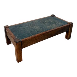 Oak and Slate Coffee Table, 1950s For Sale