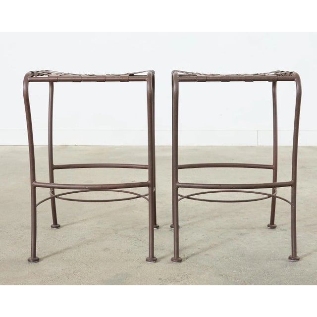 Neoclassical Set of Three Neoclassical Style Aluminum Lattice Seat Barstools For Sale - Image 3 of 12
