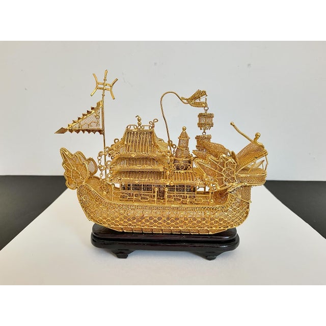 Gold Dragon Boat on Stand, C1950 For Sale - Image 4 of 12