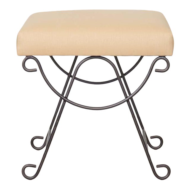 Panoplie Iron Loop Stool, Yellow Linen For Sale