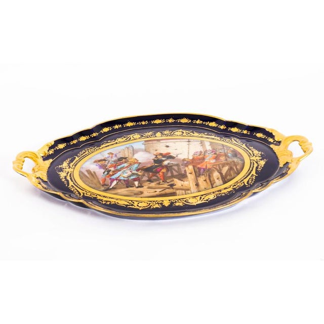 This is an absolutely fabulous antique Sevres porcelain oval two-handled tray hand painted and signed lower right by A...