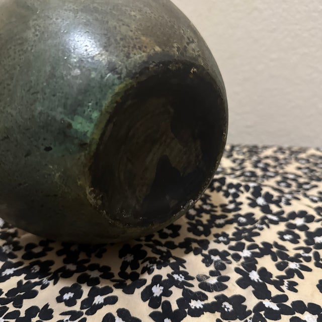 Ceramic Antique Bronze-Inspired Ceramic Vase – Weathered Patina Vase With Lion Crest For Sale - Image 7 of 10