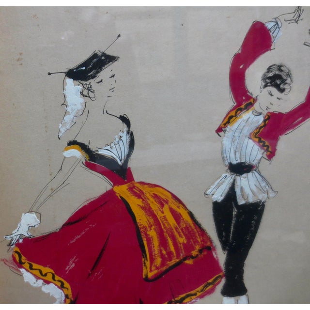 Costume Sketch French Dated 1957 For Sale - Image 4 of 9