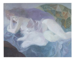 Emilia Castañeda Martínez, Female Figure with Cat, 1970s, Oil on Canvas