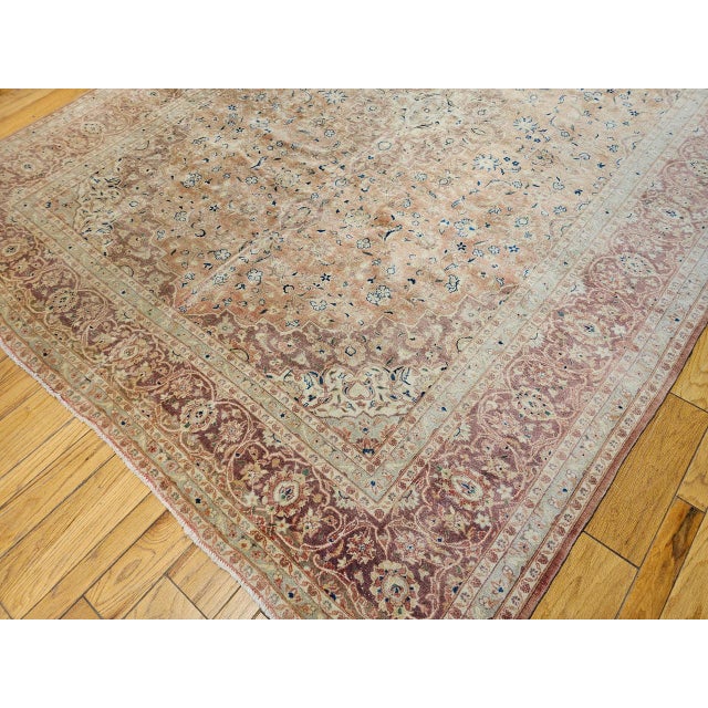 Persian Vintage Tabriz Rug, Hand-Knotted Wool, Floral Pattern, Pale Apricot & Burgundy, 10x13 For Sale - Image 3 of 16