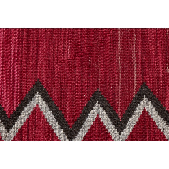 Cream Modern Southwestern Navajo-Style Handmade Wool Area Rug in Crimson and Obsidian For Sale - Image 8 of 10