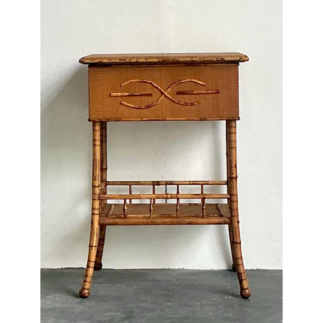 Late 20th Century Vintage Boho Woven Rattan Pedestal Lidded Side Table For Sale - Image 5 of 12