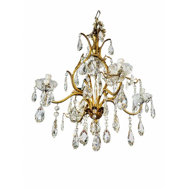 Gilded Bronze and Crystal 3-Light Chandelier, 1980s For Sale - Image 6 of 6