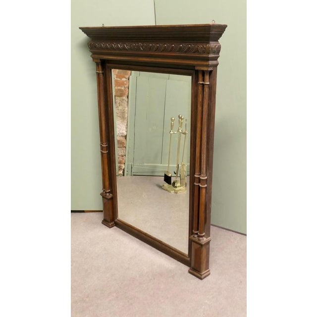 French Carved Oak Wall Mirror with Side Columns For Sale - Image 5 of 7