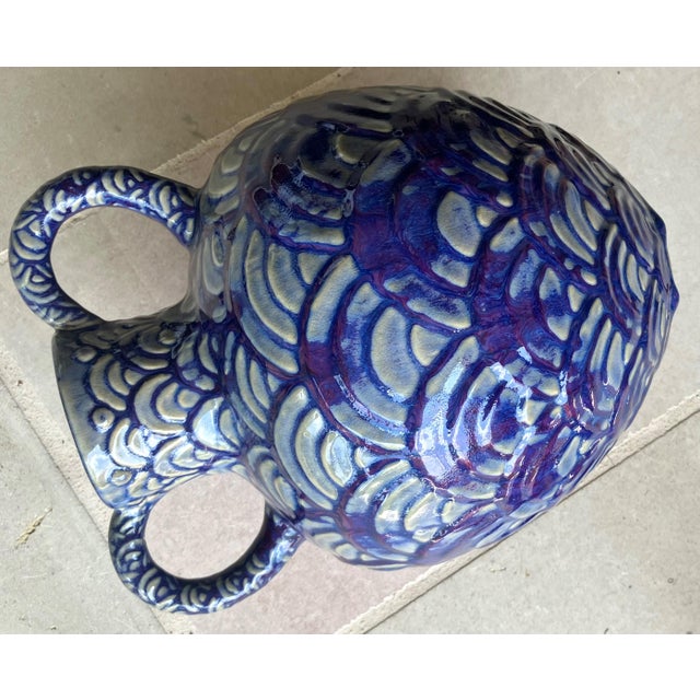 Late 20th-Century Safi-Style Earthenware Dual-Handled Pottery Vessel Drenched in Deep Cobalt Blue & Byzantium Purple, Mexico For Sale In Austin - Image 6 of 18
