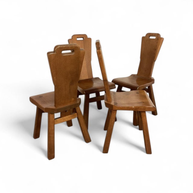 Wood Mid-Century Brutalist Dining Chairs, Belgium, 1970s, Set of 4 For Sale - Image 7 of 9