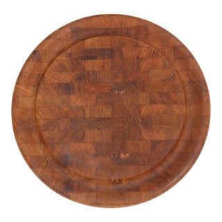 Round Mid Century Danish Modern Butcher Block Dansk Tray by Jens Quistgard For Sale
