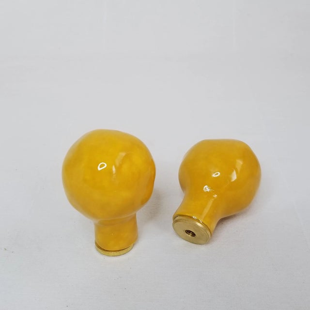 Contemporary Handmade Mustard Yellow Ceramic Finials - a Pair For Sale - Image 4 of 4