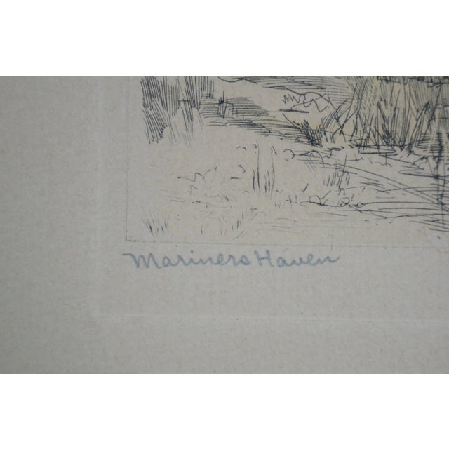 3 Antique Nan Lindahl Mariners Haven Hillside Cove Sailboat Harbor Etchings 13" For Sale - Image 9 of 16