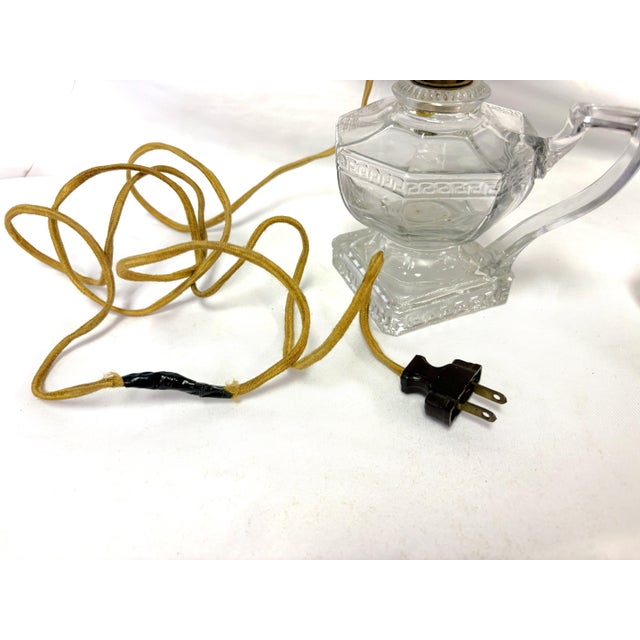 Antique Greek Key Pressed Glass Electrified Oil Lamp For Sale - Image 12 of 12