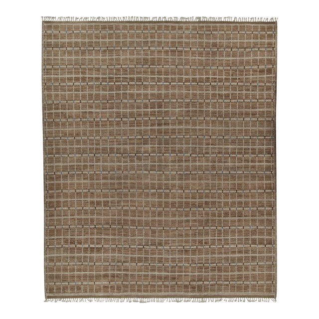 Rug & Kilim’s Moroccan Rug with Beige-Brown Stripes and Geometric Pattern - 8x10 For Sale